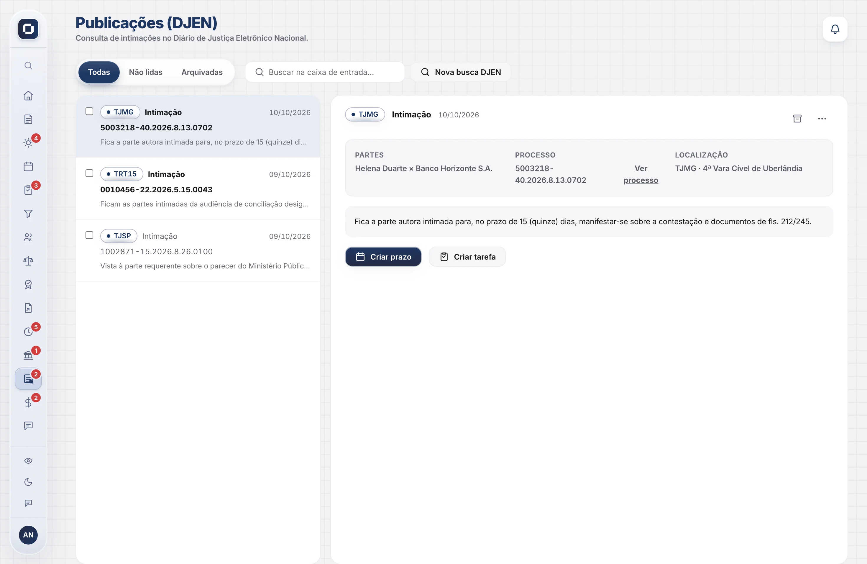 Tela Publicações no Mac.
